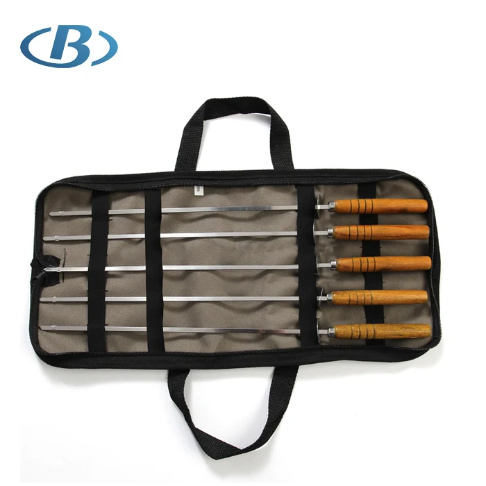 Factory direct Price Stainless Steel BBQ Skewer Set with Wooden Handle