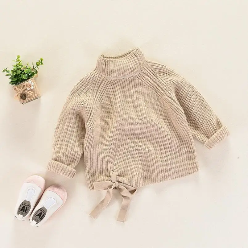 kids half turtleneck pure color long sleeve rib pattern cotton knitting pullover baby girl winter sweaters