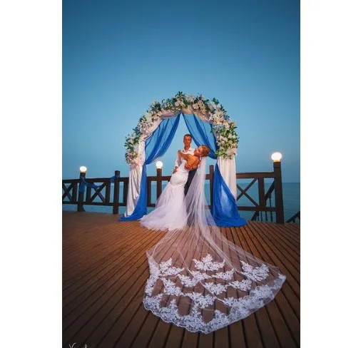 
2019 Wedding Accessories Appliques Tulle One Layer Lace Edge long veil WF906 