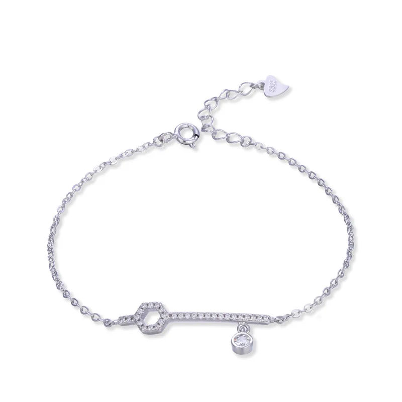 New design 925 sterling silver luck Key shape charm bracelet for women YJ00603