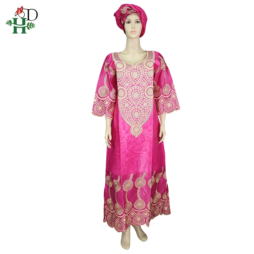 H & D Traditional African bazin riche  lace  Print Dress  and skirts  Matching The Same Headscarf For Women Party