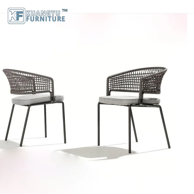 Medium Brown Rattan Indoor-Outdoor Restaurant Stack Chair Garden Outdoor Metal Wicker Chair