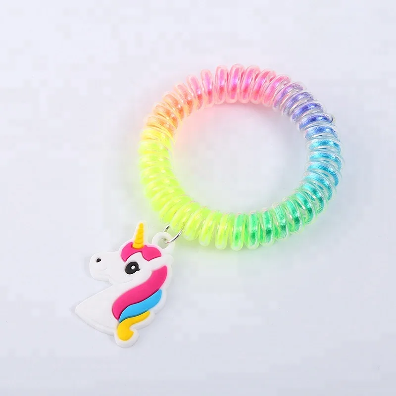 
Cartoon Unicorn Pendant Rainbow Color Telephone Wire WristBand Unicorn Plastic Bracelet 