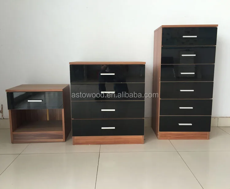 high gloss black color 3 door wardrobe with walnut body