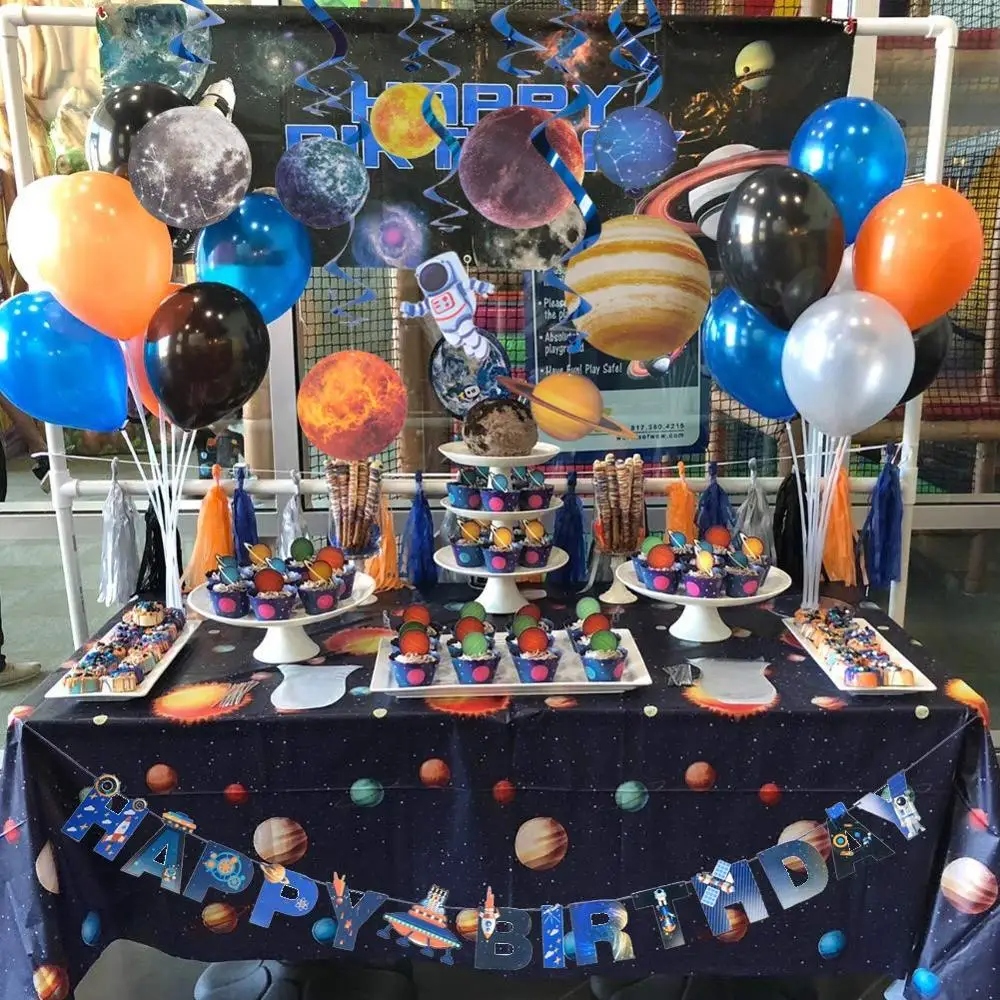Outer Space Birthday Party Pack Solar System Hanging Decoration Foil Swirls Tassel Garlands Kids Planet Themed Party Supplies