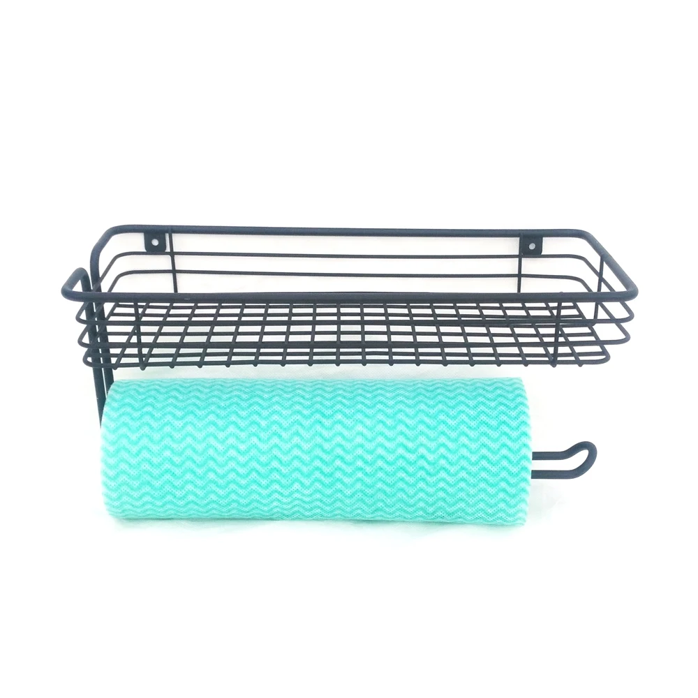 Vintage Kitchen Metal Wall Mount Caddy Basket with Paper Towel Holder