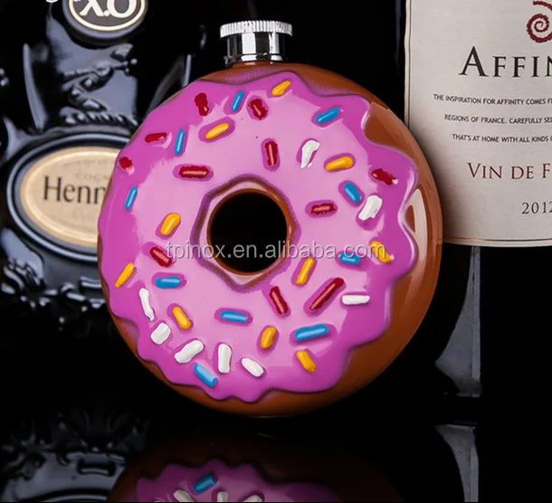 novel products portable stainless steel doughnut shape round hip flask