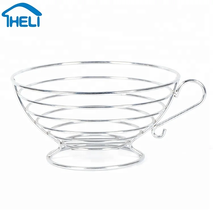
Decorative metal wire cup shape stainless chrome plated fruit bowl storage basket for kitchen 