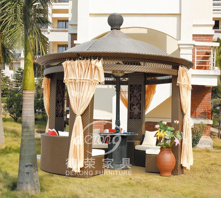 Outdoor PE Rattan gazebo with sofa set and LED light wicker house garden gazebo outdoor gazebo garden set