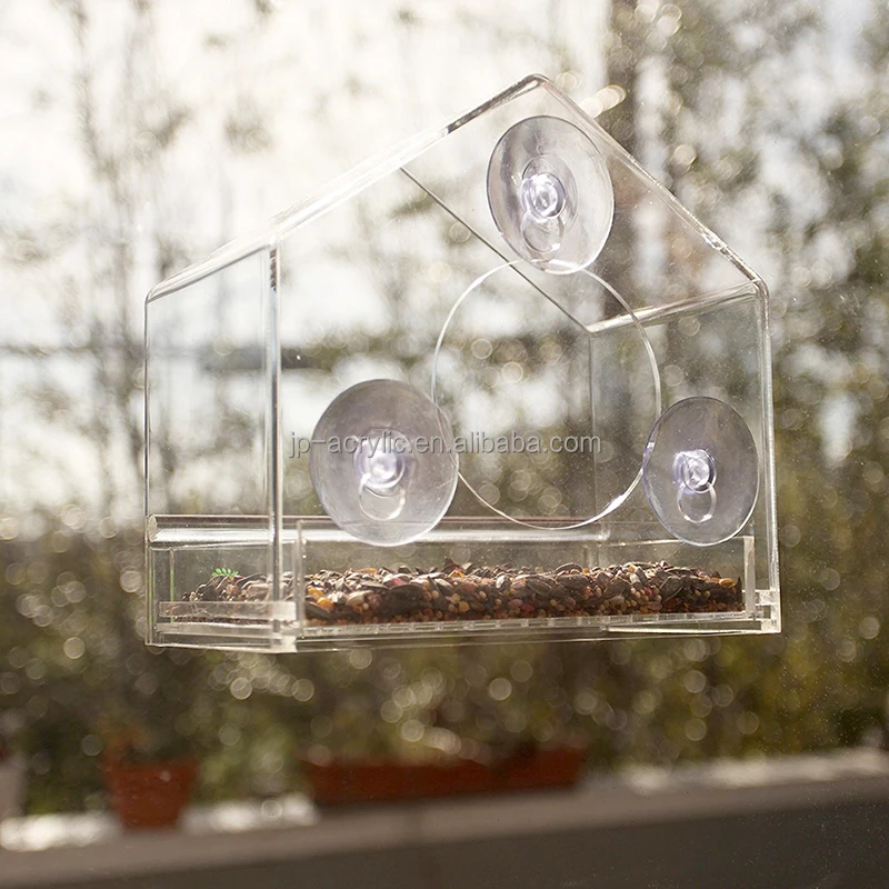 Wholesale Clear Acrylic Squirrel Proof Window Wild Bird Feeder with Tray and Suction