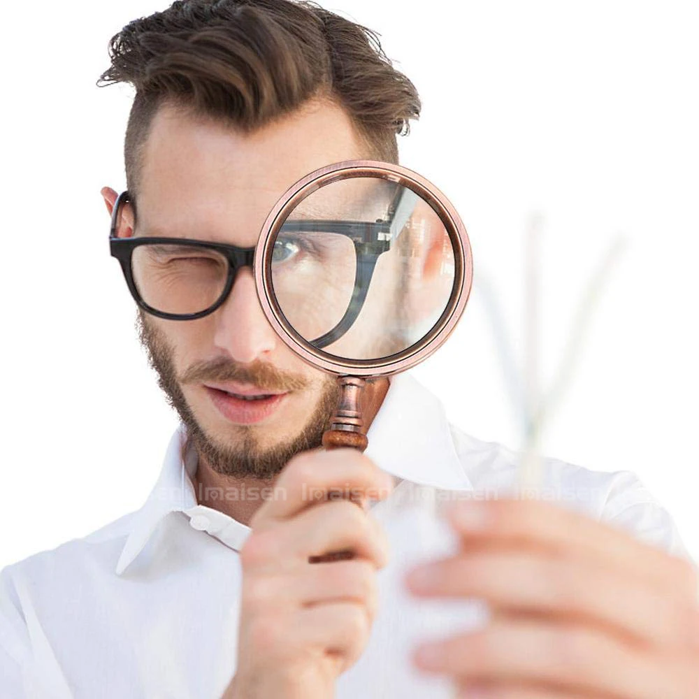 Metallic Wooden Handle Vintage Reading Magnifier High-end Handheld Optical Glass Magnifying Glass, Bronze 10x Magnifier