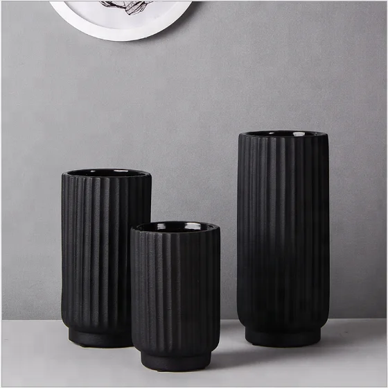 Modern minimalist ceramic vase black wide mouth flowers flower water culture flower Nordic style home decoration jewelry