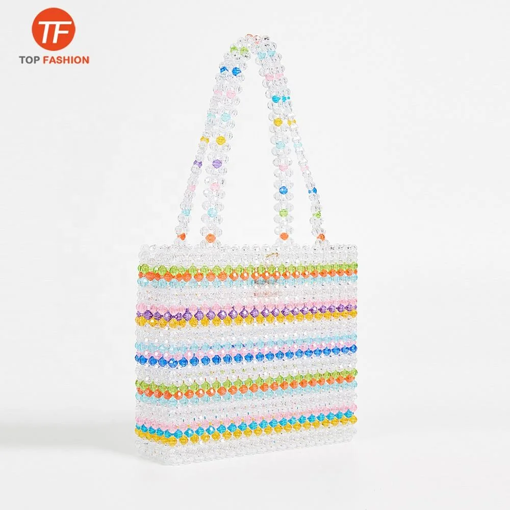 2019 красивый кошелек ручной работы из полимерных бусин, Женская акриловая сумка из бисера с верхней ручкой, женская сумка в полоску