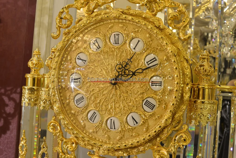 Royal Palace Italy Antique 24K Gold Plated Bronze Floor Clock Brass Mounted Crystal and Marble Grandfather