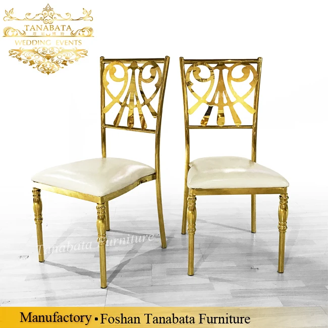 party events design carved back stainless steel metal gold royal wedding chair