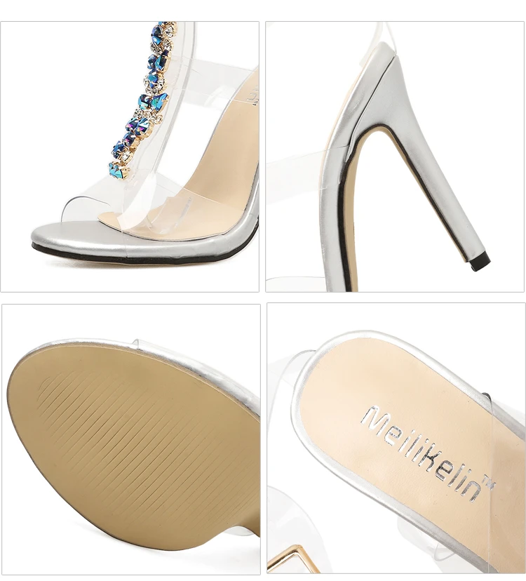 2019 summer fancy strappy clear pvc crystals high heels transparent women sandals
