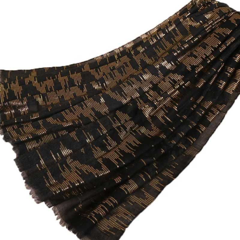 2020 New Monochrome Hot Gilding Sequin Cotton Women Muslim Pop Thin Scarf Ring Shawl Scarves