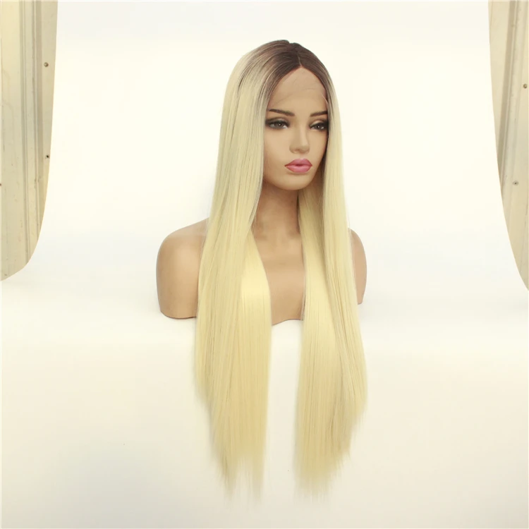 Silky Straight Brown to Blonde 2T Ombre Synthetic Lace Front Wig for Women
