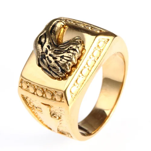 China New Design Luxury 18k Gold Plated Mascot Power Eagle Head Finger Ring for Men