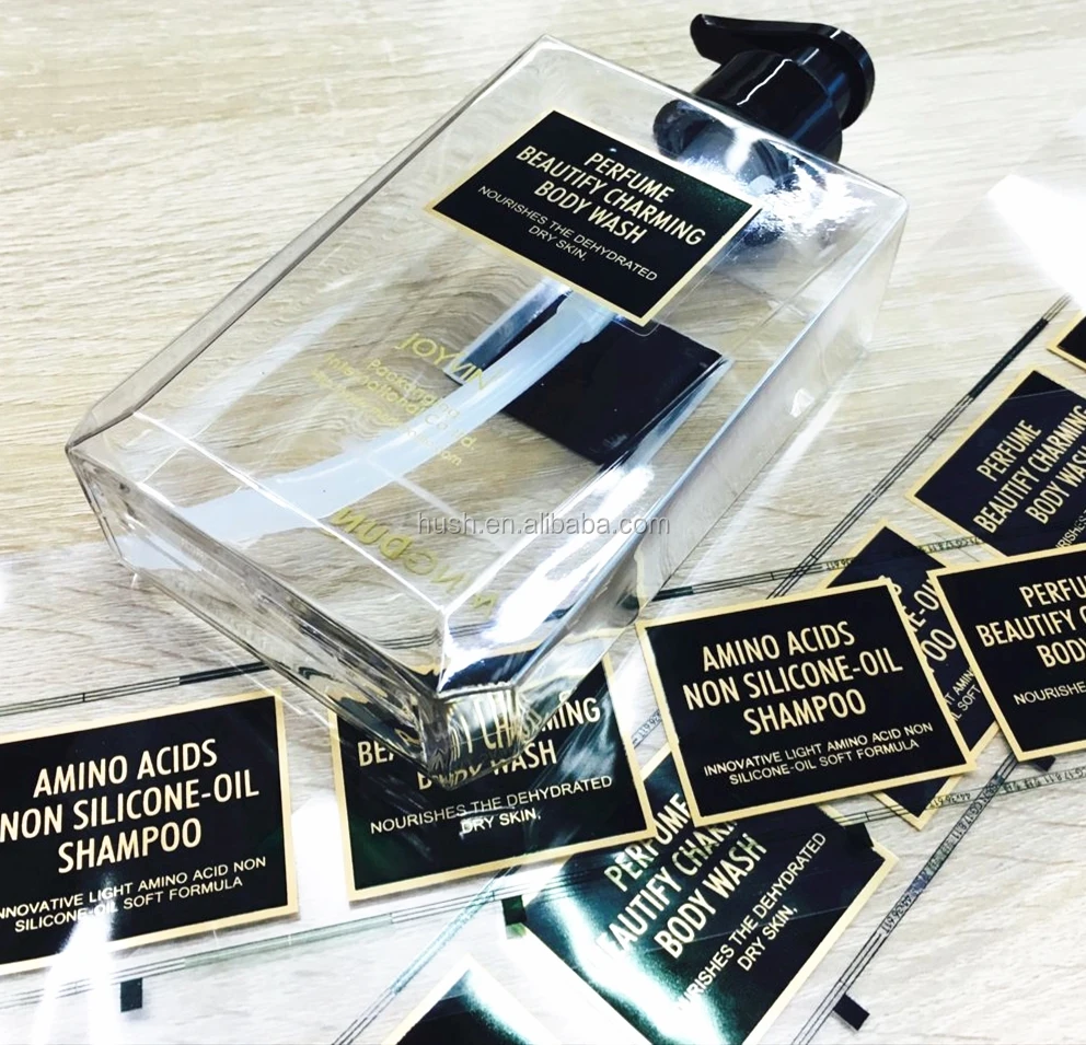 Best seller China suppliers private label beauty shampoo bottle label in gold stamping