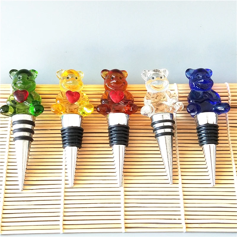 decorative colorful bear shape murano glass wine bottle stopper