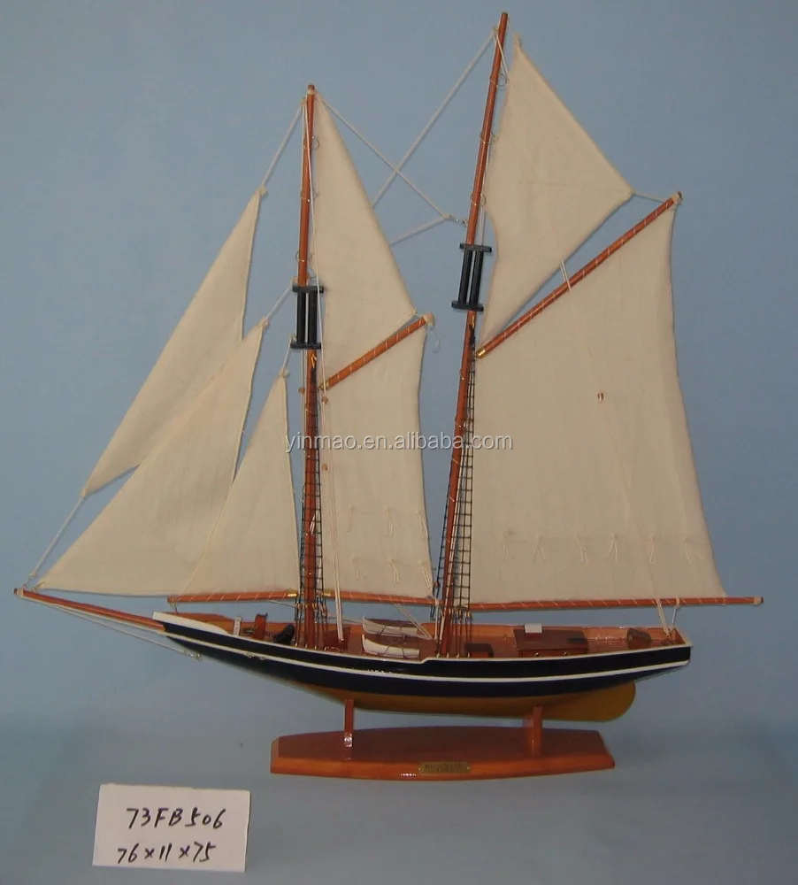 Wooden sailing boat model,76x11x75cm, BLUENOSE with thin body, Canada famous boat replic model