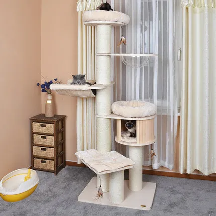
New design wooden cat scratching tree condo cat tower with natural sisal 