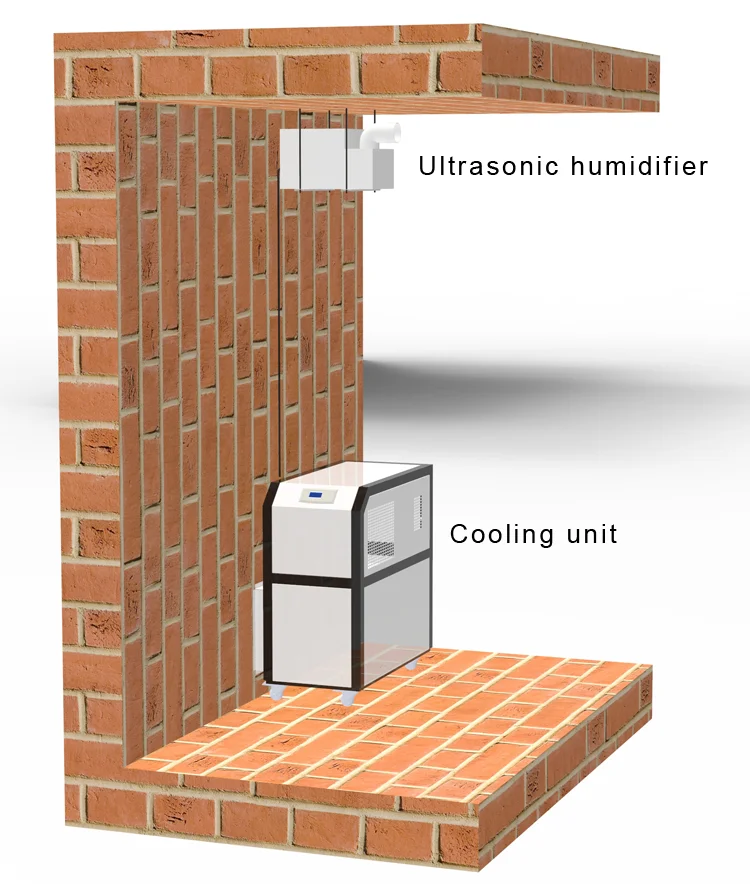Duct type air conditioner with cool mist ultrasonic air humidifier