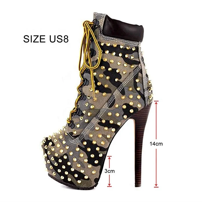 MANRINO-0451 2019 Fashion Trends Womens 14 CM High Heel Platform Studs Decor Lace Up Summer Ankle Boots For Lady