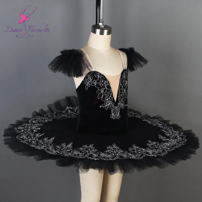 Black professional ballet dance costume pleated tulle tutus adult girls pancake tutu BLL044-2