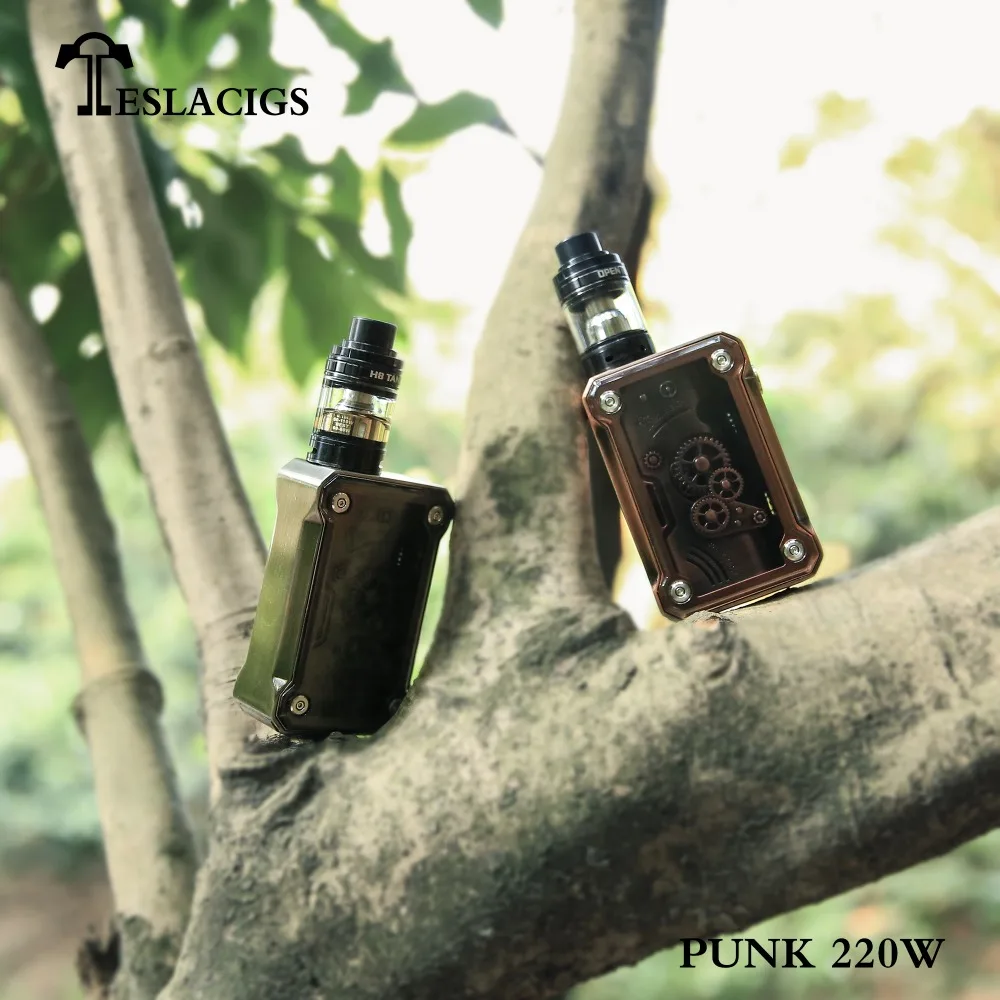 Новейшая модель; Teslacigs панк 220 Вт мод с блестящими встроенный цветная (RGB) светодиодных ламп от производителя Teslacigs