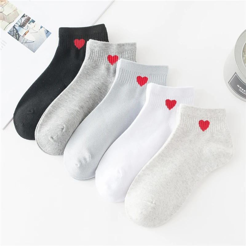 Heart Simple 100% Cotton Sweet  Boat Short  Invisible Women socks