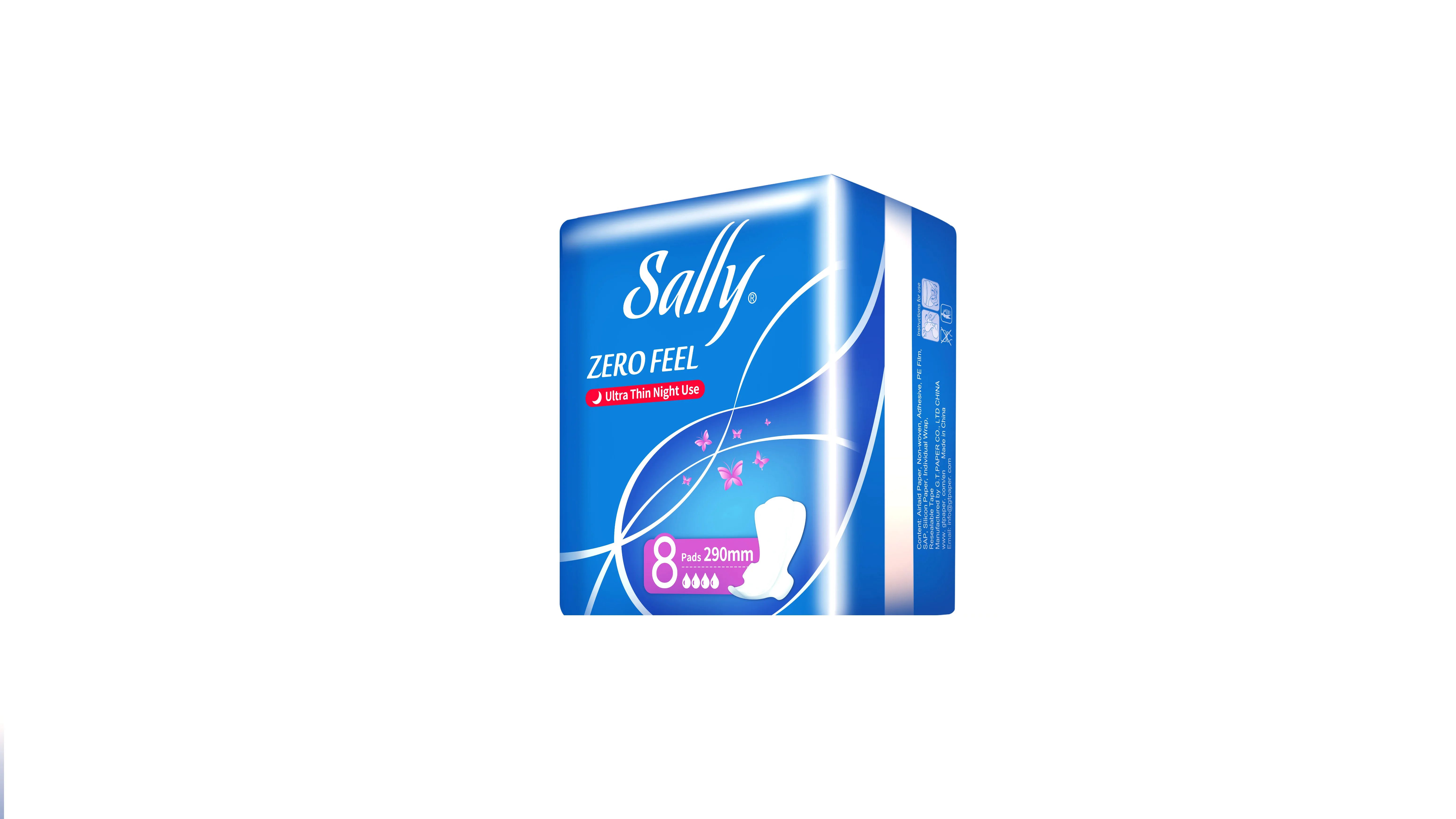 
Sally brands custom private label 290mm maxi fit night use 8 pads with wings sanitary napkins 