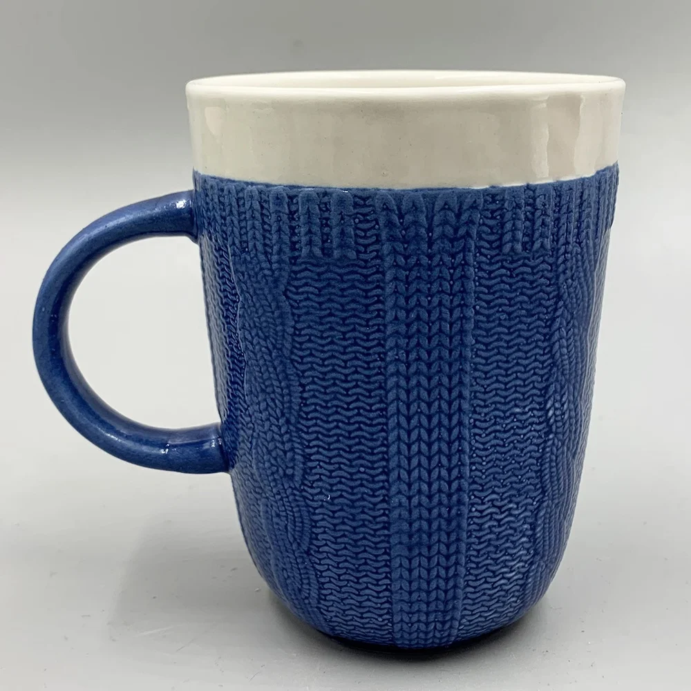 13OZ color glazed decorative ceramic emboss knit pattern mugs