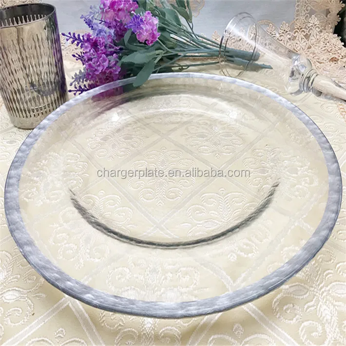 Glass Charger Plates Gold Silver Rim Xmas Events Wedding Decor 33CM Diameter Under Plates