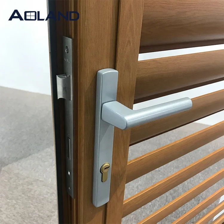 Aluminium Wooden Grain Powder Coat Louvre French Doors Design Single Door