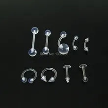 free shipping body piercing jewelry 1 Pair clear Transparent tongue barbell ring acrylic labret piercing tragus eyebrow ring