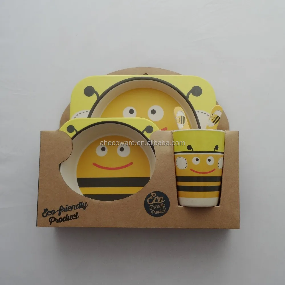 Classical BPA Free Bamboo fiber kids dinner sets bamboo baby bowl Toddler feeding plates bowls cups non toxic