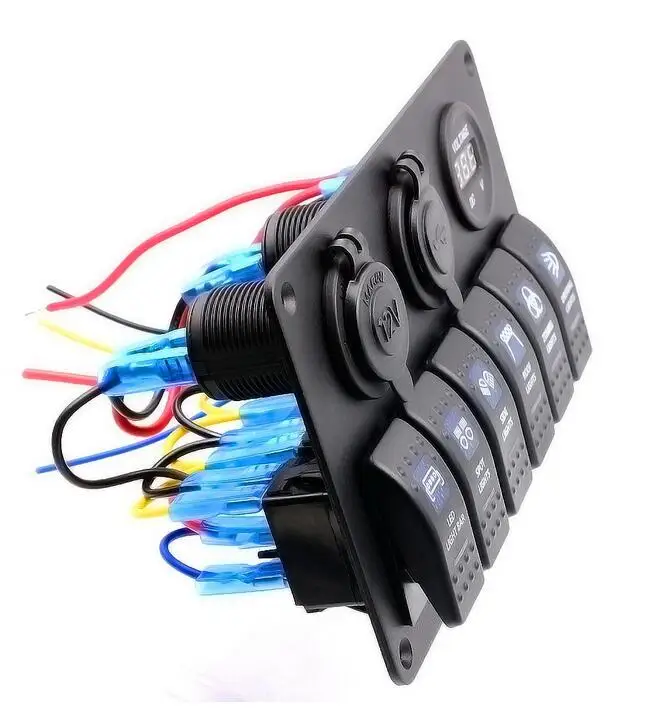 6 банда панели управления переключатель 12-24V ABS Водонепроницаемый морской лодки RV зеленый светодиод кулисный панель автоматический выключатель