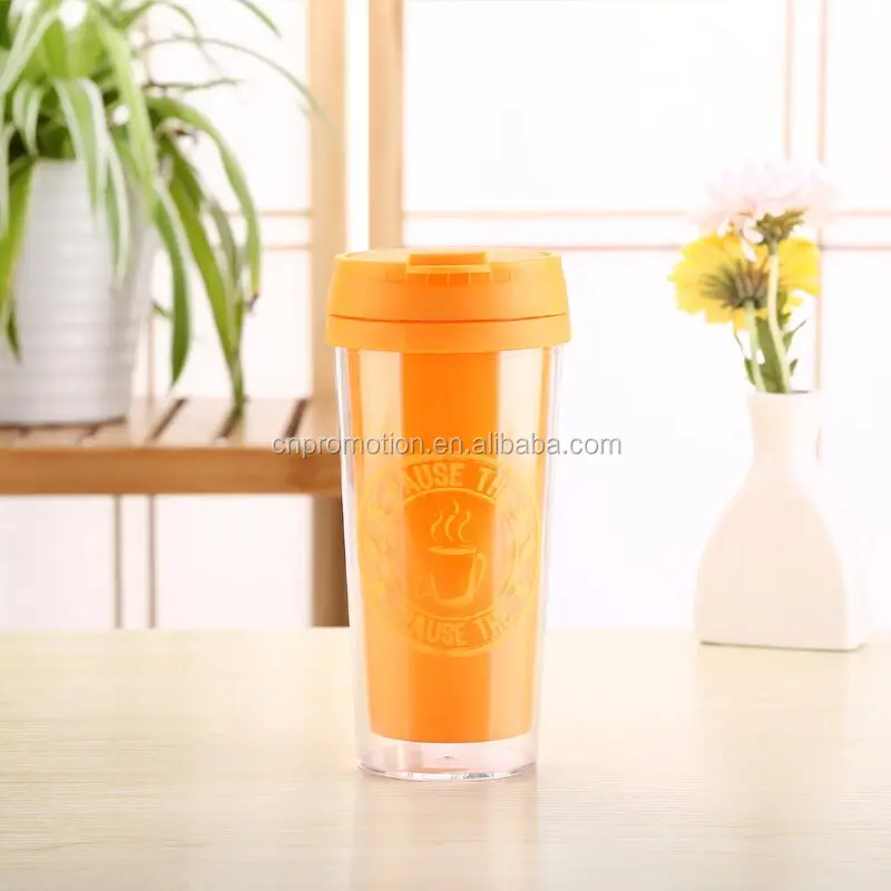 16 OZ customized logo double walled thermal plastic cup with screw lid