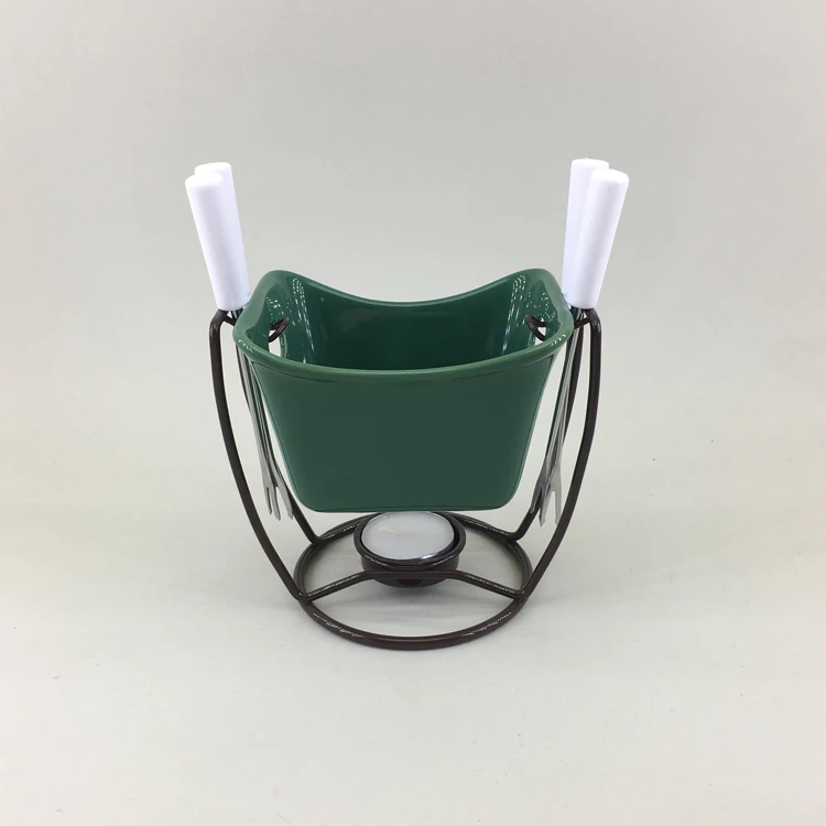 Glazed safety personalized ceramic cheap mini cheese fondue pots chocolate fondue set with dippers