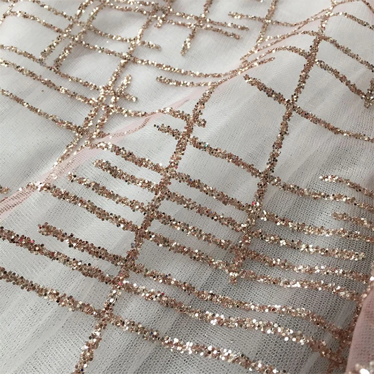 Wholesale Nigerian Champagne Gold Glitter Tulle Lace Fabric Sequin Online For Sparkle French Fashion Clothing Mesh Trim Material