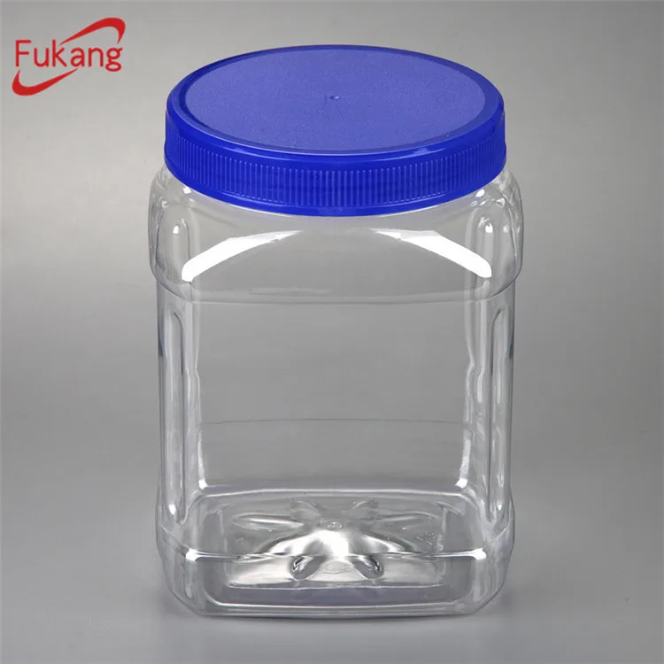 64 oz Clear Pet Plastic Square Pinch Grip Jar with 110mm screw top lid