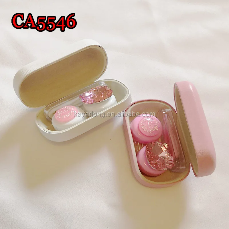 Pink Diamond and Kitty deco PU Cover Iron contact lens case, Small travel box CA5546