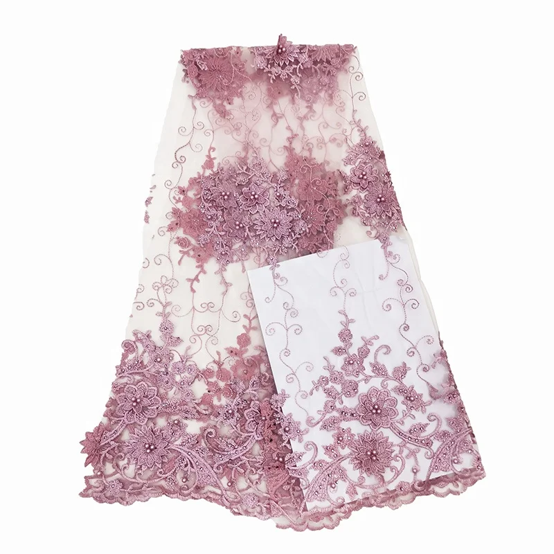 guangzhou cheap wholesale guipure african net royal blue 3d lace fabric with pearls