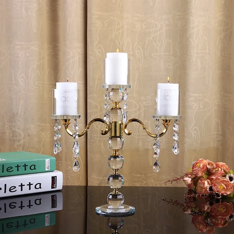 Недорогой хрустальный канделябр в форме золотого шара с 3 ручками украшение для дома на продажу