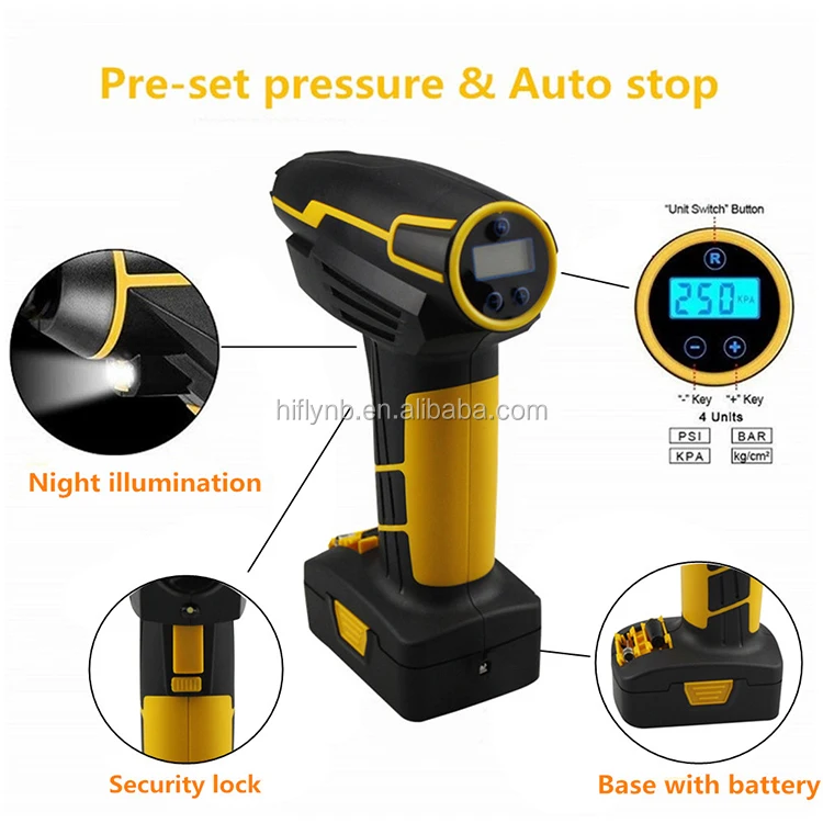 3883  HF-3635W WIRELESS  Car  Air Compressor, Portable Tire Inflator, Hand Held Air Pump with Digital LCD Rechargeable Li-ion