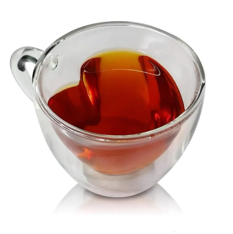 Hot sales Heart Shaped Double Wall Insulated Glass Cup 7Oz Heat-resistant for Tea Cafe Espresso Iced Tea