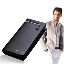 2016 New Business Long Designer Men s leather wallet with zipper Man Purse with Coin Pocket