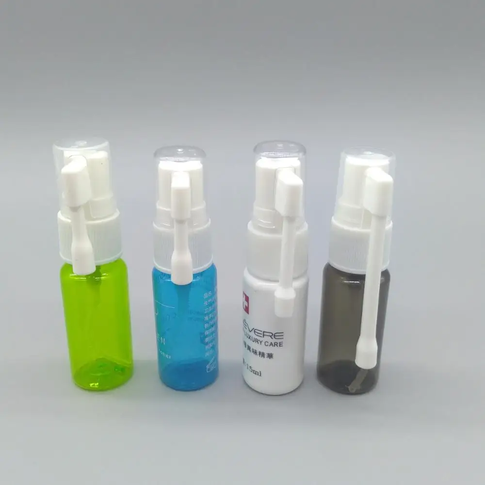 
15ml Medicinal Sterilized Plastic Nasal Spray Bottles With Long Nozzle And Rocker Pump 